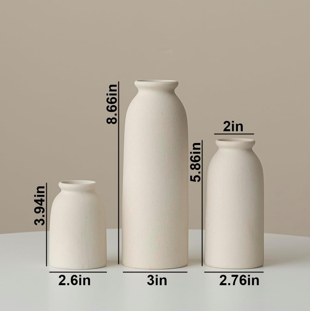 Ceramic Vase Set-3, Small Flower Vases for Decor, Modern Boho Farmhouse Style, Decorative Vases for Pampas Grass & Dried Flowers, Distressed Finish (Beige) - Image 5