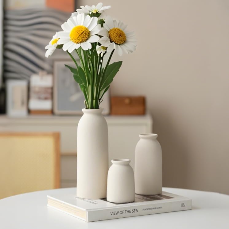 Ceramic Vase Set-3, Small Flower Vases for Decor, Modern Boho Farmhouse Style, Decorative Vases for Pampas Grass & Dried Flowers, Distressed Finish (Beige) - Image 6