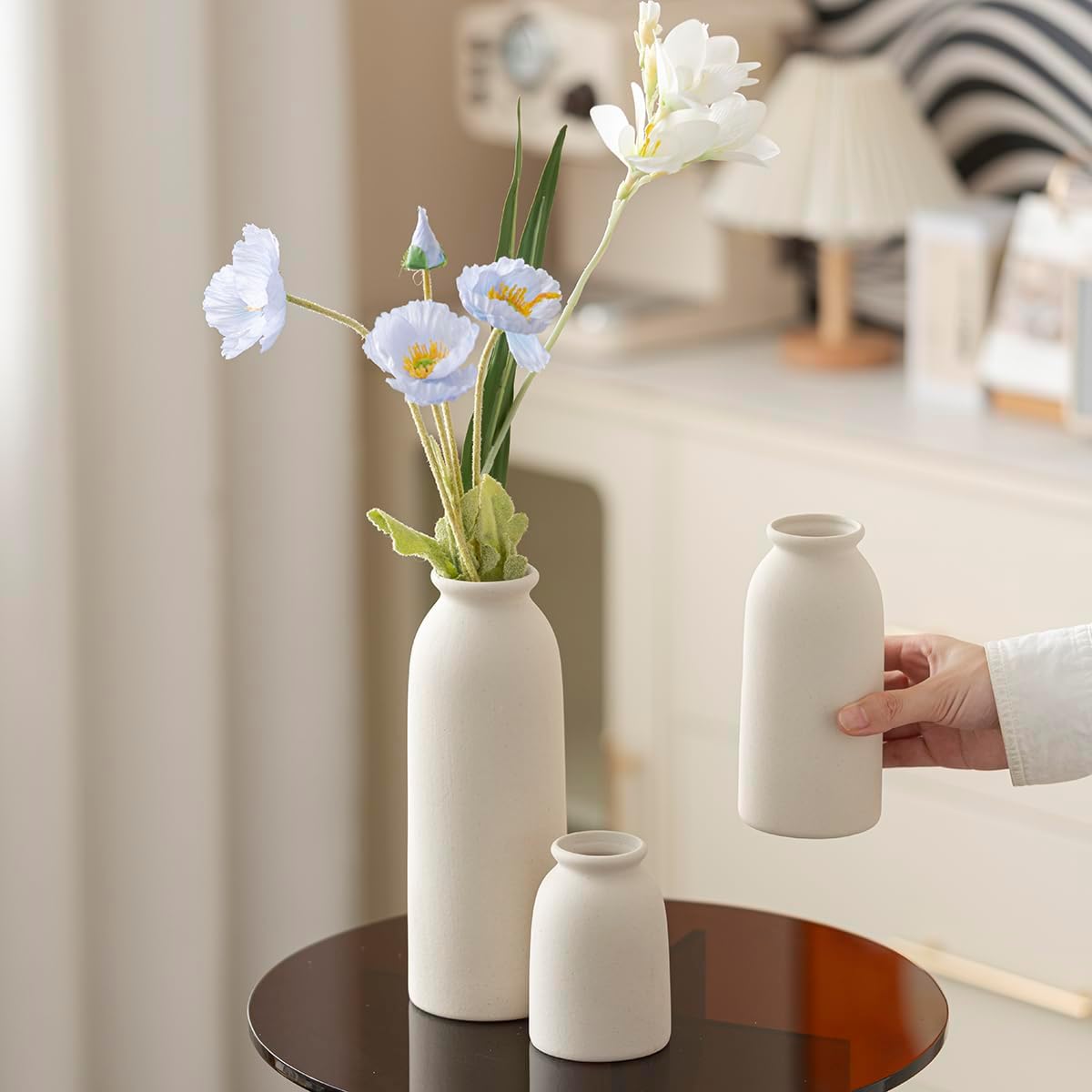 Ceramic Vase Set-3, Small Flower Vases for Decor, Modern Boho Farmhouse Style, Decorative Vases for Pampas Grass & Dried Flowers, Distressed Finish (Beige) - Image 8