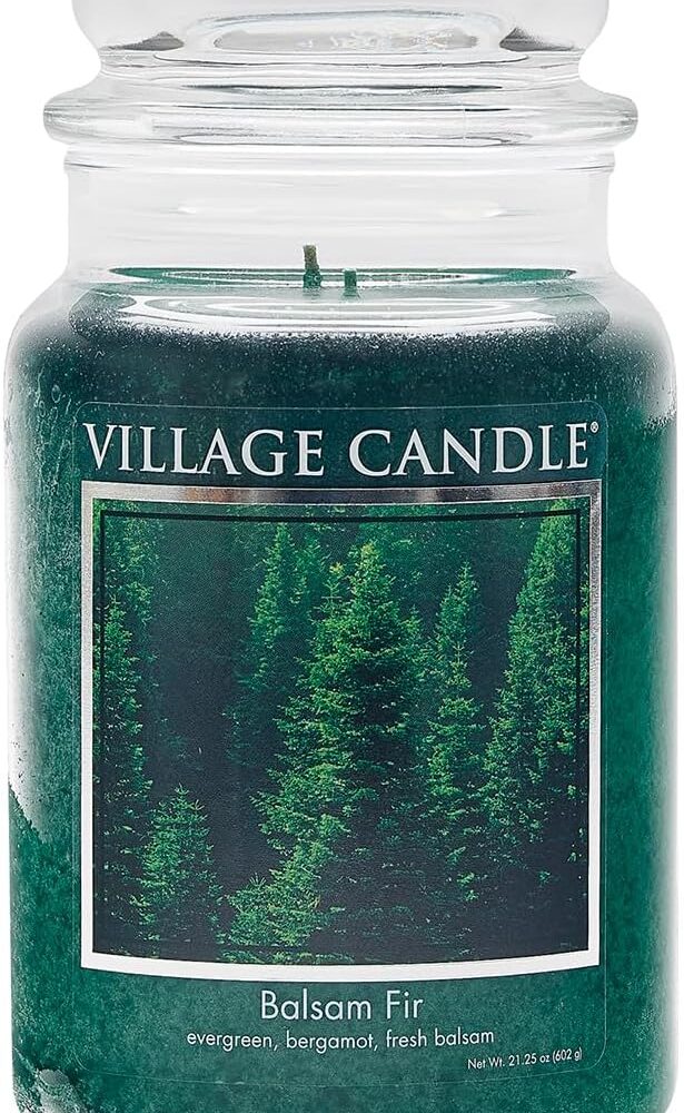 Village Candle Balsam Fir Large Apothecary Jar, Scented Candle, 21.25 oz., Green