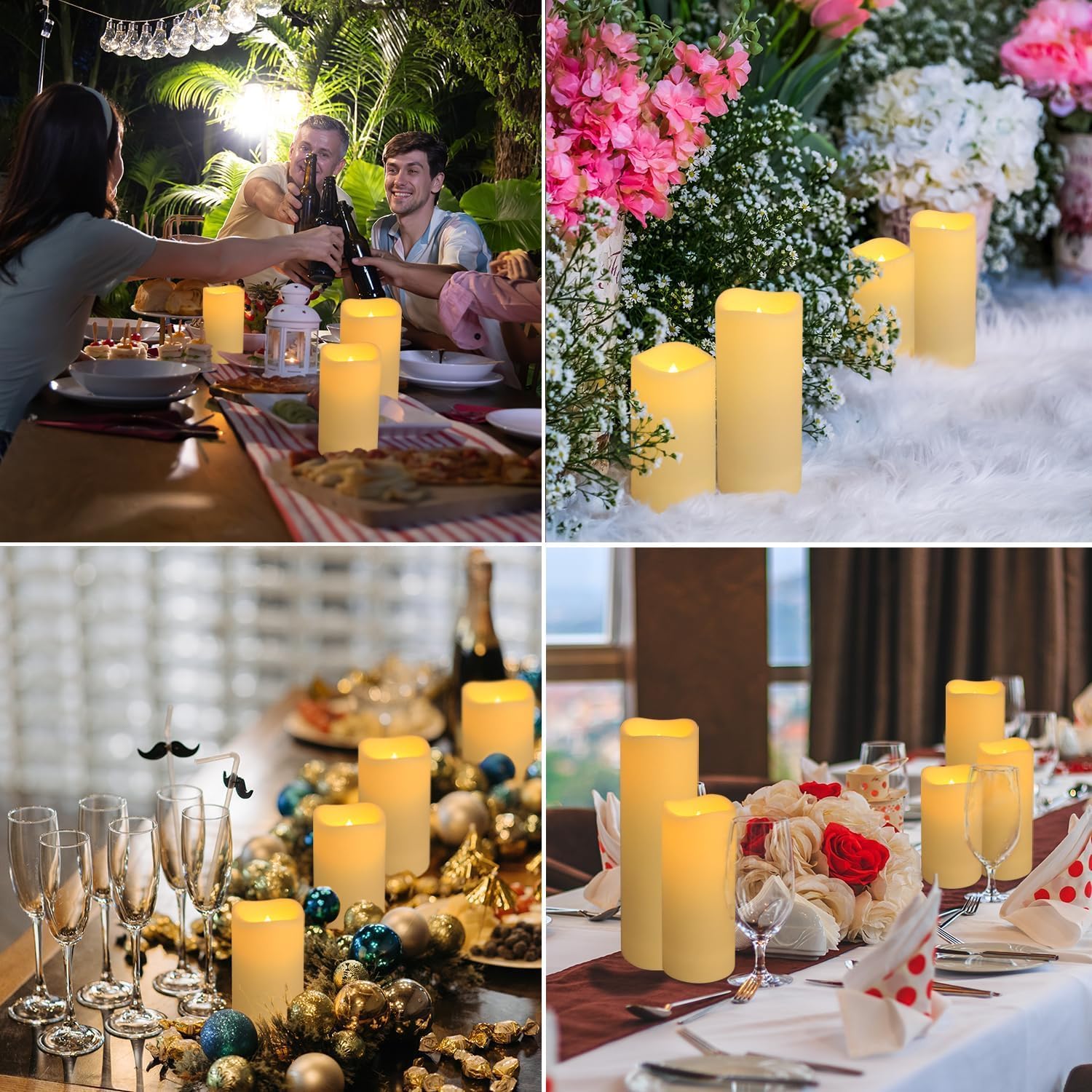 YOROXRG Set of 24 Waterproof Outdoor Flameless Candles, LED Candles with 4 Remote and Timer,(H 4" 5" 6" x D 2.2"),for Christmas,Halloween,Wedding,Festival - Image 2