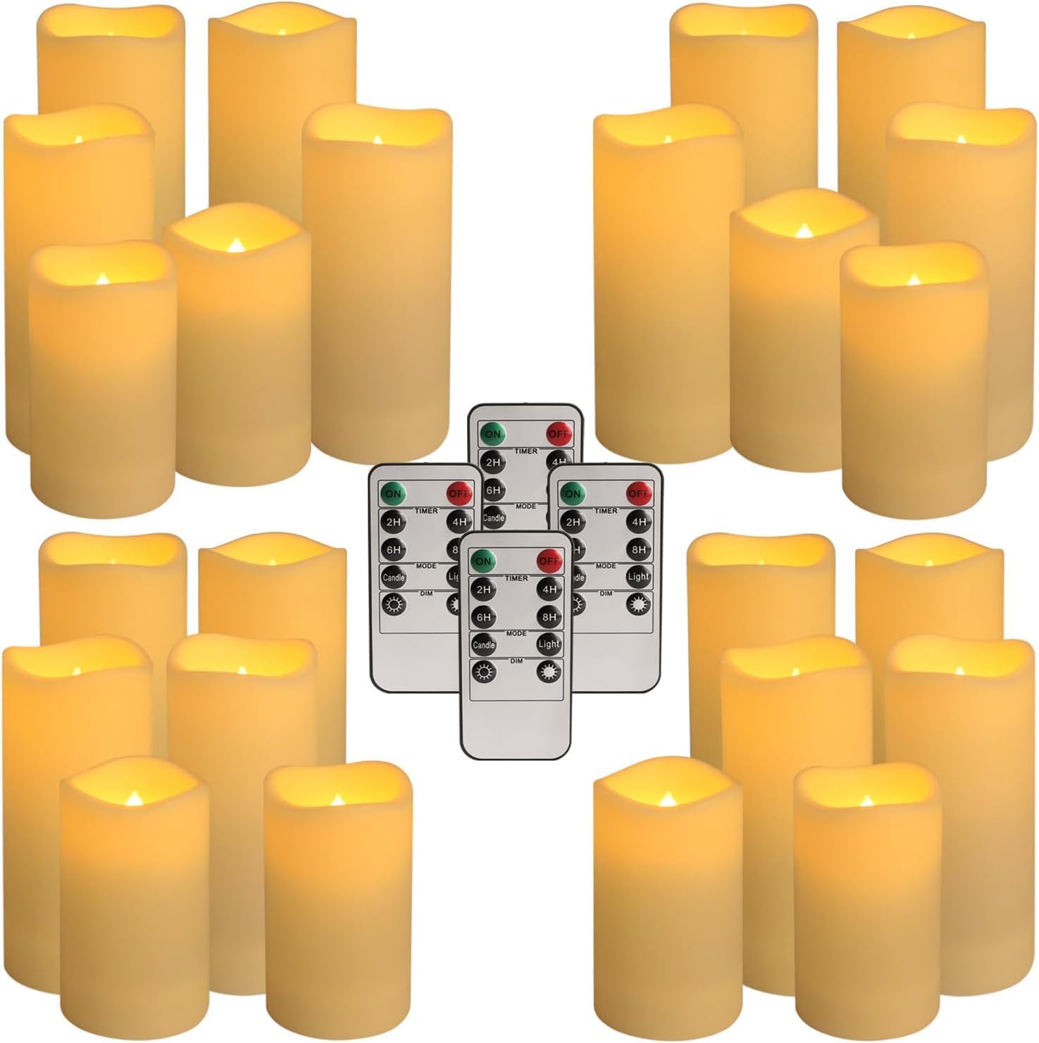 YOROXRG Set of 24 Waterproof Outdoor Flameless Candles, LED Candles with 4 Remote and Timer,(H 4" 5" 6" x D 2.2"),for Christmas,Halloween,Wedding,Festival - Image 4