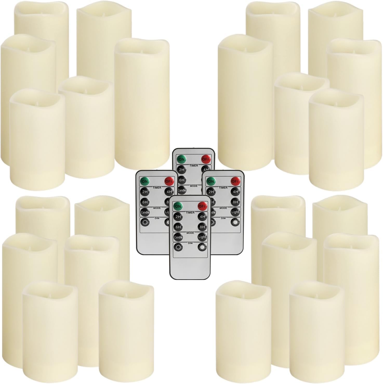 YOROXRG Set of 24 Waterproof Outdoor Flameless Candles, LED Candles with 4 Remote and Timer,(H 4" 5" 6" x D 2.2"),for Christmas,Halloween,Wedding,Festival - Image 5