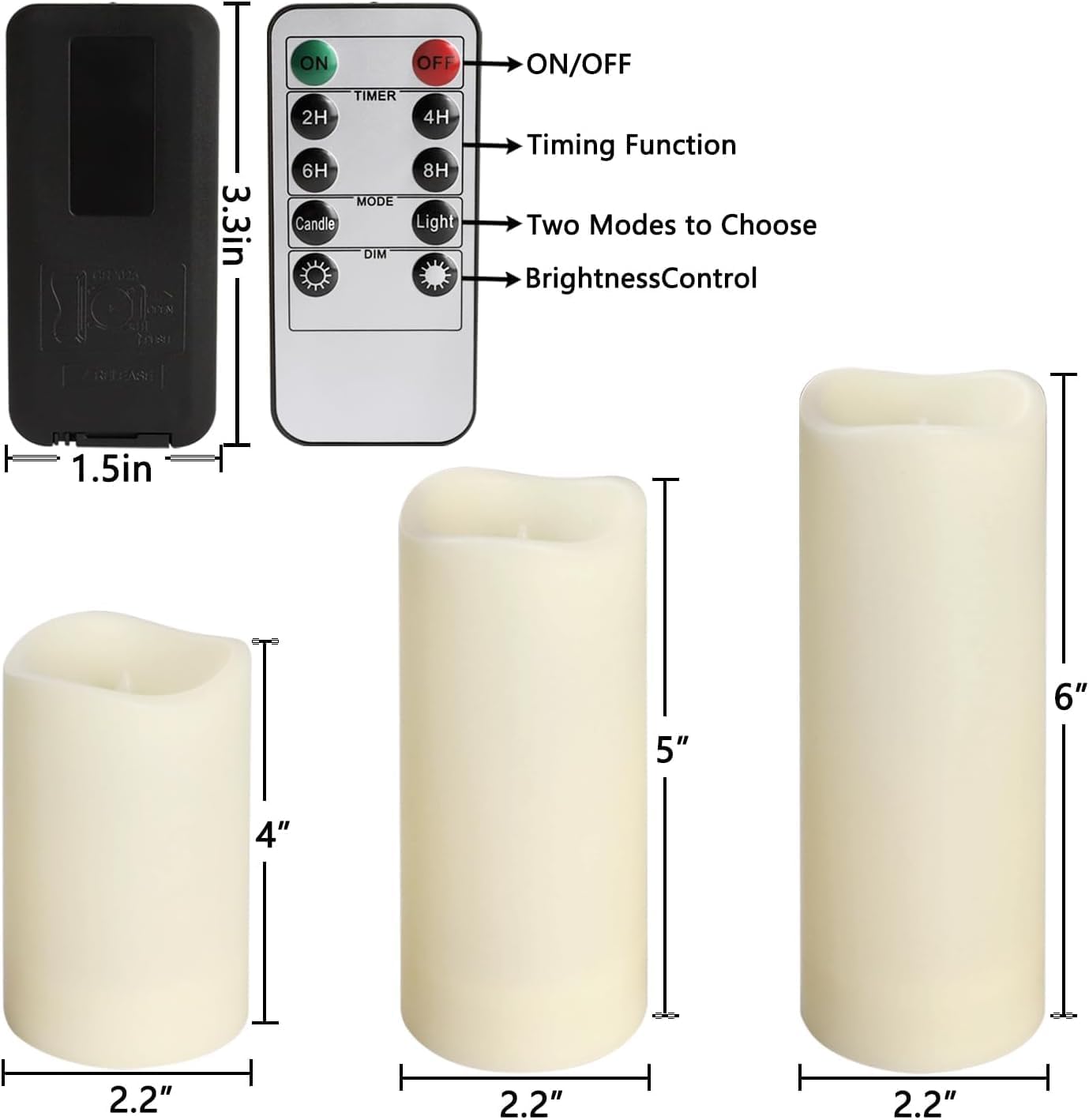YOROXRG Set of 24 Waterproof Outdoor Flameless Candles, LED Candles with 4 Remote and Timer,(H 4" 5" 6" x D 2.2"),for Christmas,Halloween,Wedding,Festival - Image 6