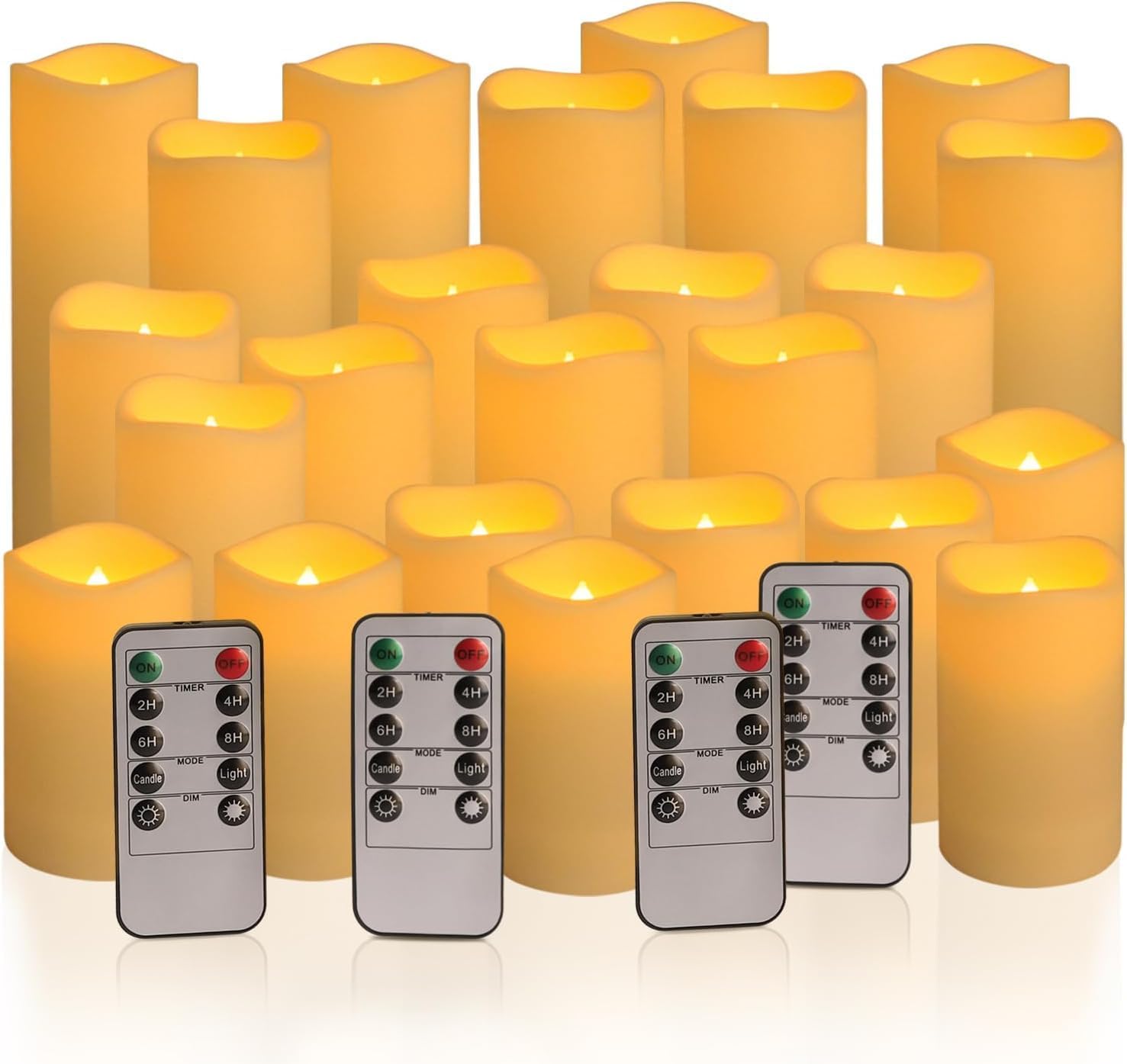 YOROXRG Set of 24 Waterproof Outdoor Flameless Candles, LED Candles with 4 Remote and Timer,(H 4" 5" 6" x D 2.2"),for Christmas,Halloween,Wedding,Festival - Image 8