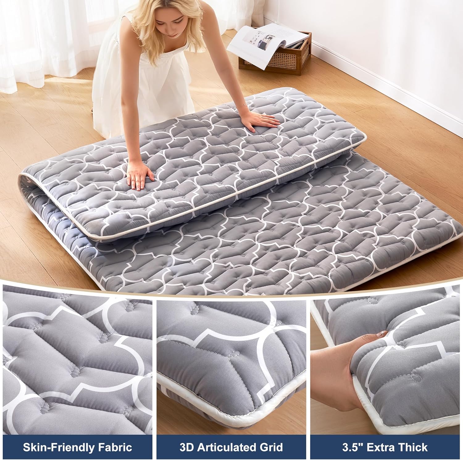 6th Generation Japanese Floor Futon Mattress - Extra-Thick 9-Layer Modern Futon with 100% High-Density Foam, Portable Floor Mattress Sleeping Pad for Adults, Guest Room, Dormitory, Twin XL (39"X80") - Image 4