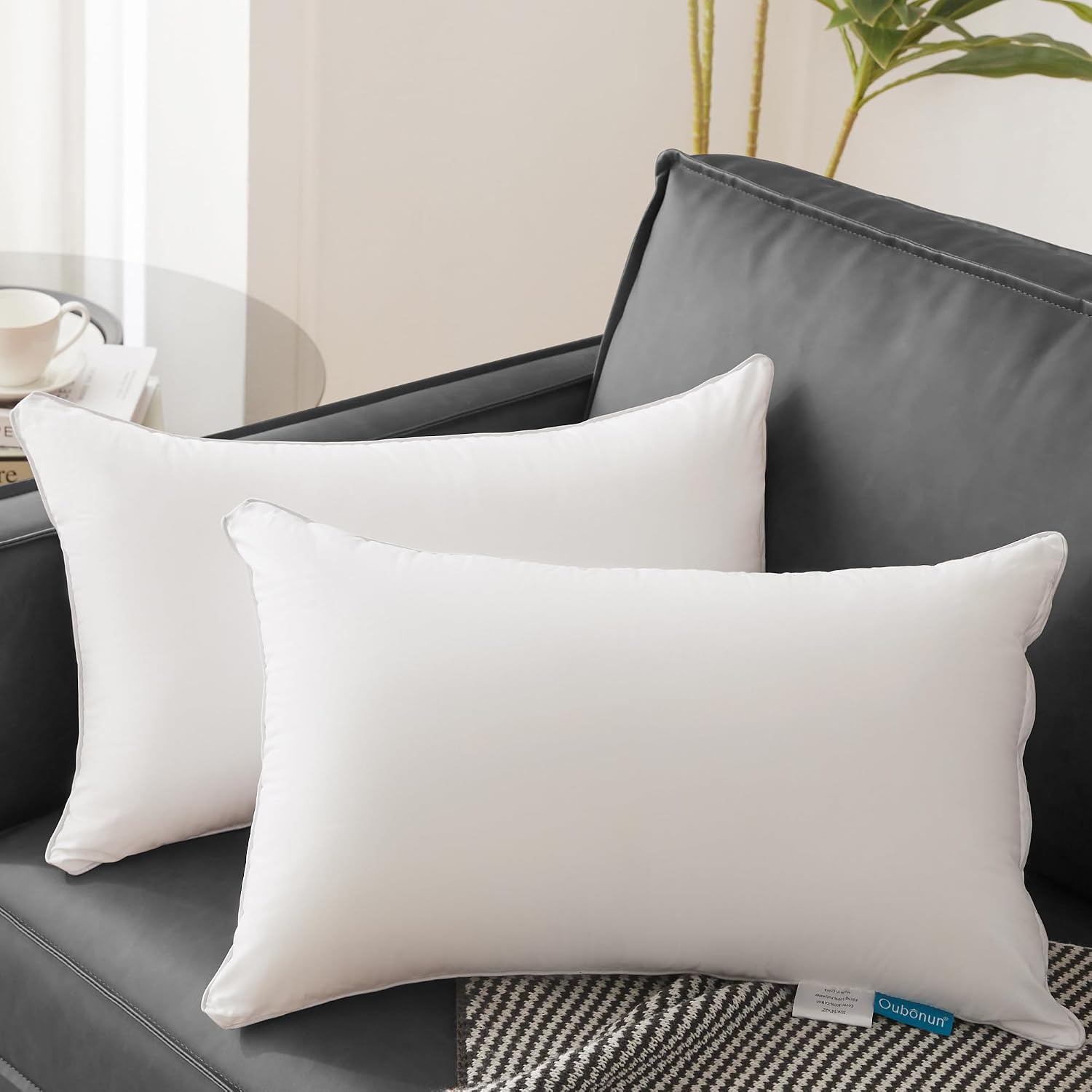 Oubonun 14 x 22 Pillow Inserts (Set of 2) - Lumbar Pillow with 100% Cotton Cover - Rectangle Square Interior Sofa Pillow Inserts - Decorative Pillow Insert Pair - White Couch Pillow - Image 2