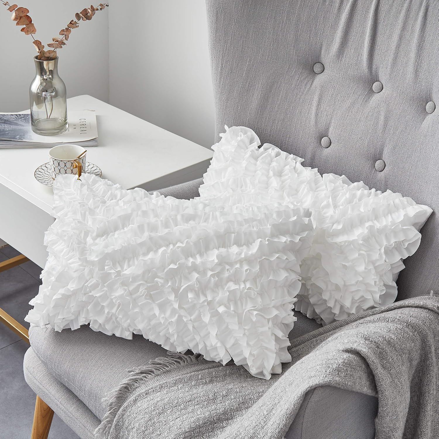 Oubonun 14 x 22 Pillow Inserts (Set of 2) - Lumbar Pillow with 100% Cotton Cover - Rectangle Square Interior Sofa Pillow Inserts - Decorative Pillow Insert Pair - White Couch Pillow - Image 3
