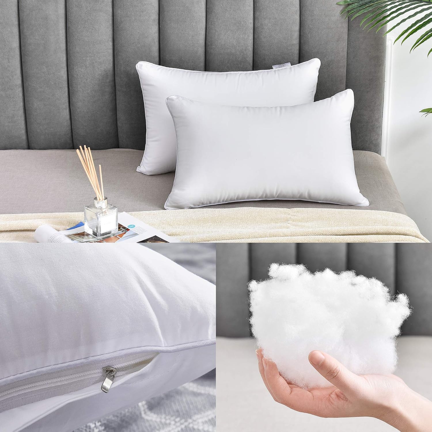 Oubonun 14 x 22 Pillow Inserts (Set of 2) - Lumbar Pillow with 100% Cotton Cover - Rectangle Square Interior Sofa Pillow Inserts - Decorative Pillow Insert Pair - White Couch Pillow - Image 5
