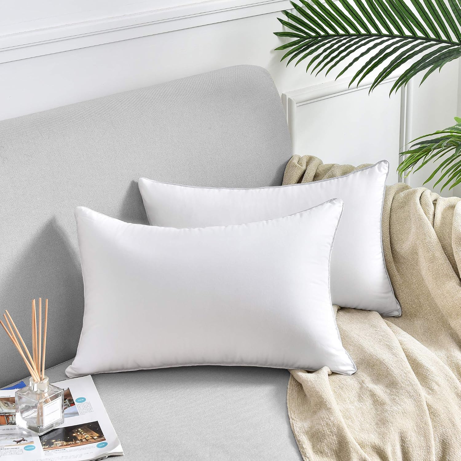 Oubonun 14 x 22 Pillow Inserts (Set of 2) - Lumbar Pillow with 100% Cotton Cover - Rectangle Square Interior Sofa Pillow Inserts - Decorative Pillow Insert Pair - White Couch Pillow - Image 6
