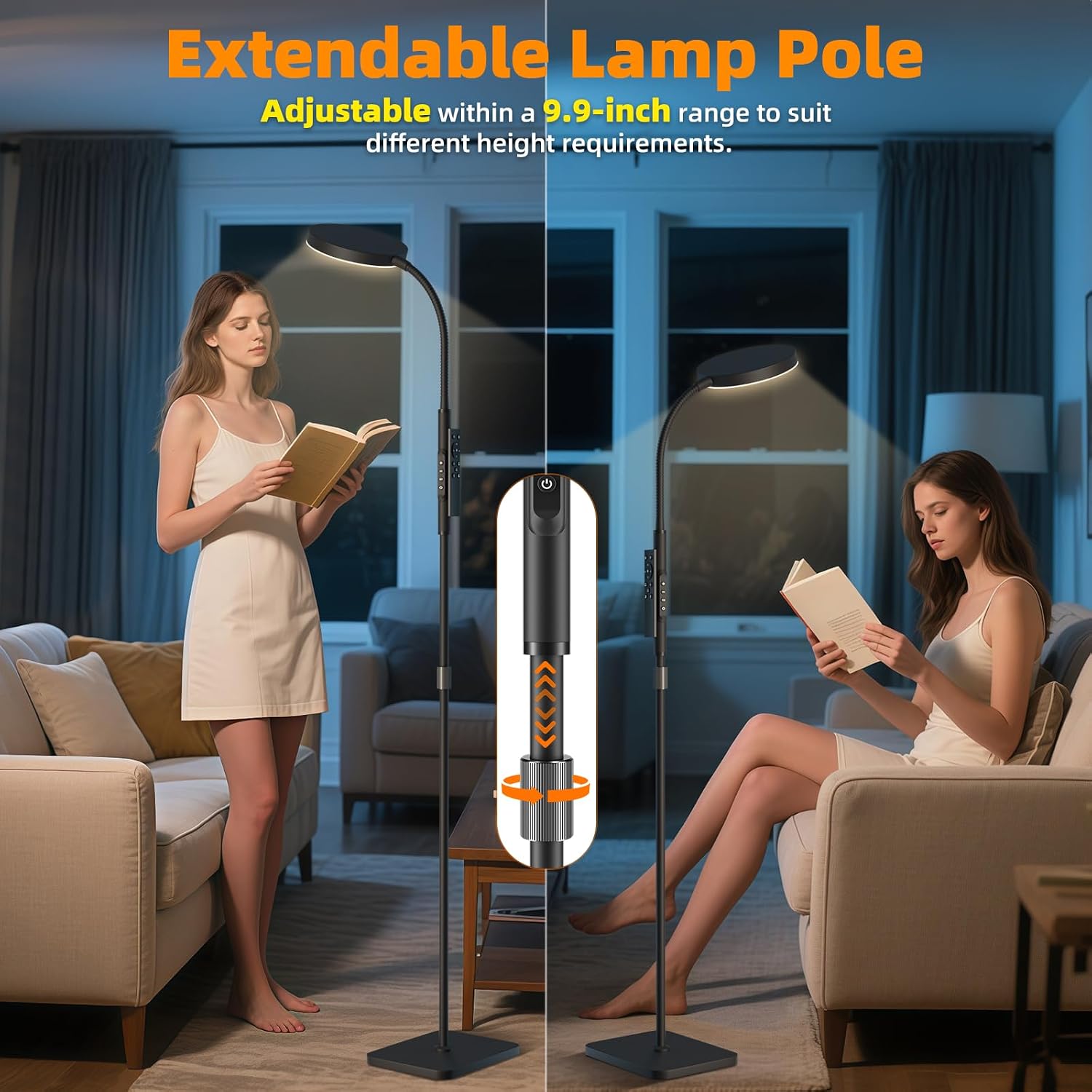 PACOVY Floor Lamp, Adjustable Height Floor Lamps for Living Room Bedroom, 120 LED Super Bright Standing Lamp Remote & Touch Control Dimmable Gooseneck Tall Stand Reading Lamp for Office Craft, Black - Image 2