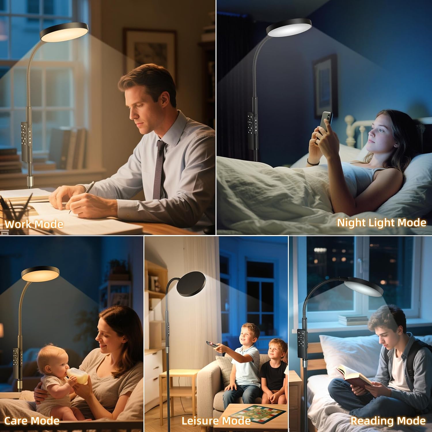 PACOVY Floor Lamp, Adjustable Height Floor Lamps for Living Room Bedroom, 120 LED Super Bright Standing Lamp Remote & Touch Control Dimmable Gooseneck Tall Stand Reading Lamp for Office Craft, Black - Image 6