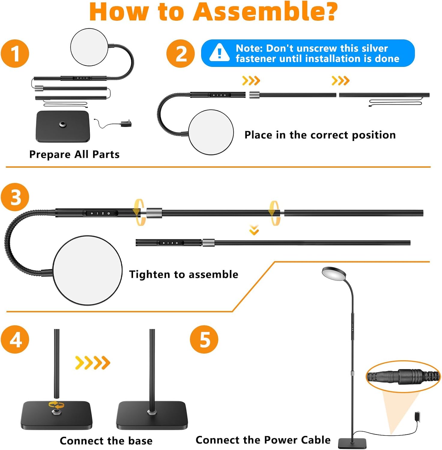 PACOVY Floor Lamp, Adjustable Height Floor Lamps for Living Room Bedroom, 120 LED Super Bright Standing Lamp Remote & Touch Control Dimmable Gooseneck Tall Stand Reading Lamp for Office Craft, Black - Image 8